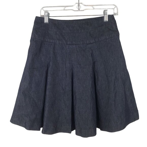 Apostrophe‎ Skirt Womens 2 Blue Pleated Chambray Denim Dark Wash Short Side Zip - Picture 1 of 14